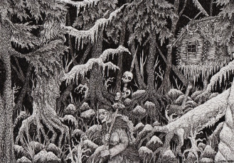 Картинка фэнтези маги +волшебники баба яга избушка лес