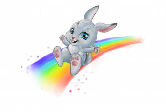 Картинка рисованное животные +зайцы +кролики радуга заяц улыбка