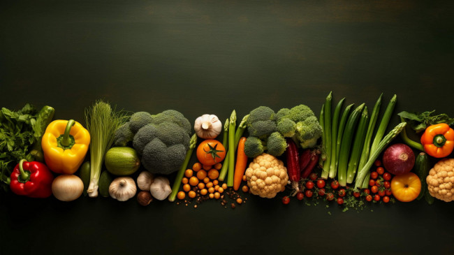 Обои картинки фото еда, овощи, брокколи, перец, помидоры, чеснок