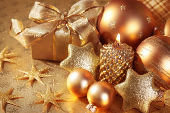 Картинка праздничные украшения звезды шарики свеча подарки