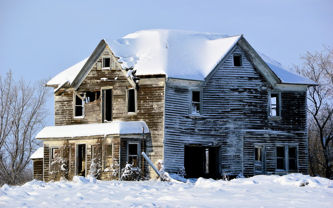 Обои картинки фото разное, развалины, руины, металлолом, дом, зима, снег