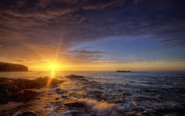 Обои картинки фото природа, восходы, закаты, солнце, море, вечер