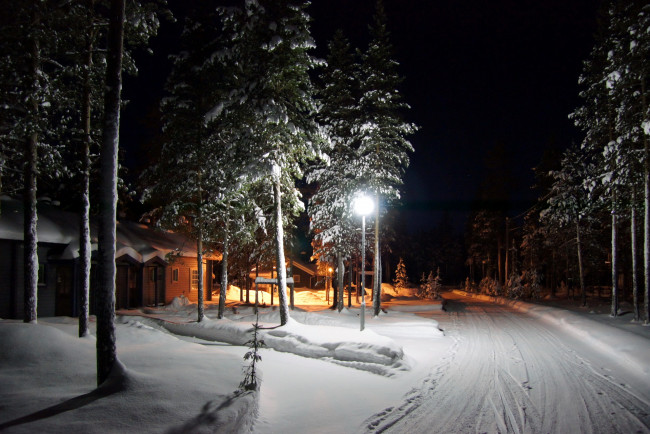 Обои картинки фото финляндия, лапландия, природа, зима, ночь, снег