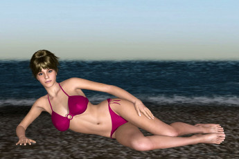 Картинка 3д+графика люди+ people море пляж купальник девушка взгляд фон