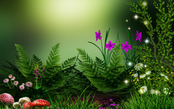 Картинка разное компьютерный+дизайн цветы грибы папоротник дерево зеленый