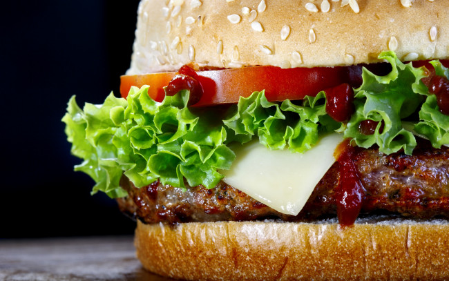 Обои картинки фото еда, бутерброды,  гамбургеры,  канапе, hamburger, meat, lettuce, bread, tomatoes