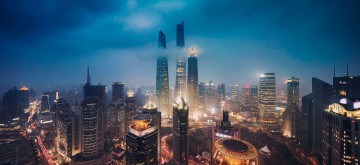 Картинка города шанхай+ китай shanghai world financial center jin mao tower облака горизонт ночь трафик автомобили улицы проспекты шанхай