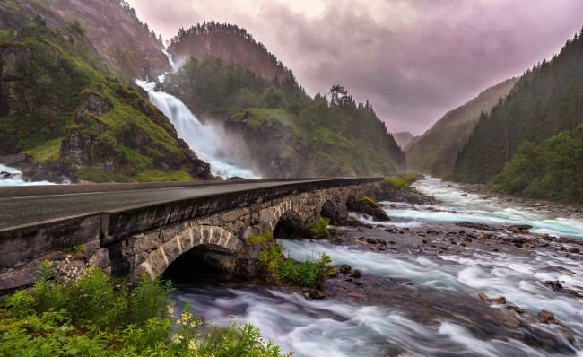 Обои картинки фото природа, реки, озера, мост, река, горы
