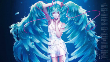 Картинка календари аниме крылья взгляд лицо девушка 2018 пузыри
