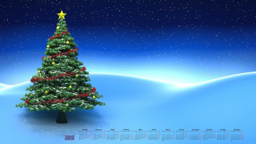 обоя календари, праздники,  салюты, небо, снег, елка, 2018, игрушки