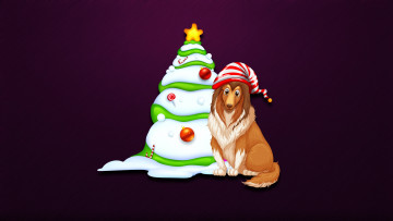 Картинка праздничные векторная+графика+ новый+год новый год настроение елка минимализм рождество Ёлка праздник собаки собака фон