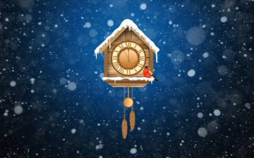 Картинка праздничные векторная+графика+ новый+год Часы снег фон настроение новый год праздник снегирь зима минимализм