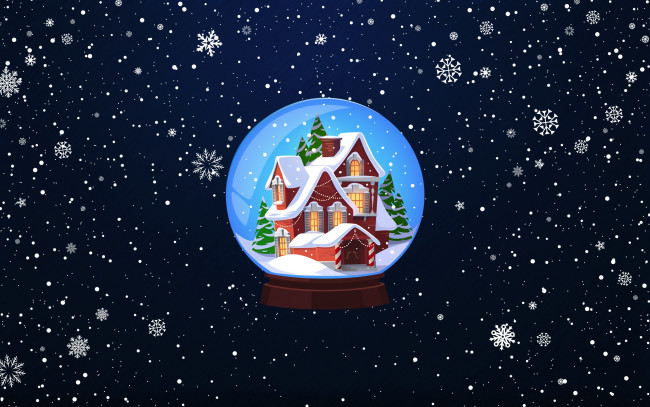 Обои картинки фото праздничные, векторная графика , новый год, зима, фон, рождество, стеклянный, шар, новый, год, настроение, дом, праздник, минимализм, снег