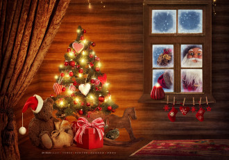 Картинка календари праздники +салюты медведь игрушка окно гирлянда елка