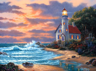 Картинка рисованные derk hansen океан волны маяк