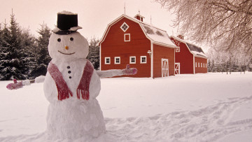 Картинка праздничные снеговики дом снег шарф
