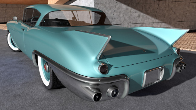 Обои картинки фото автомобили, 3д, 1957, cadillac, eldorado, biarritz, синий