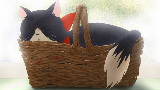 Обои картинки фото nyankoi, аниме, кот, корзина