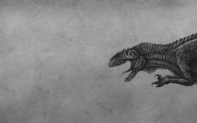 Обои картинки фото динозавр, рисованные, животные,  доисторические, рычит, рисованный, черно-белый