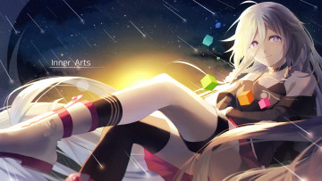 Картинка аниме vocaloid блондинка девушка арт p- rupon ia кубики взгляд звёзды космос ноги