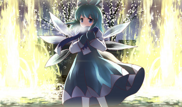 Картинка аниме touhou крылышки снежинки девушка арт risutaru cirno