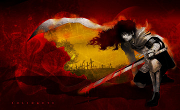 Картинка аниме hellsing кладбище кровь меч вампир дракула dracula vampire alucard