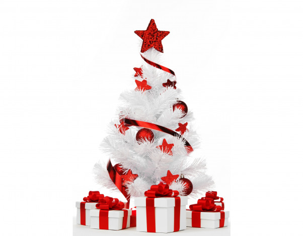 Обои картинки фото праздничные, Ёлки, новый, год, рождество, ёлка, белая, ленты, new, year, christmas, праздник