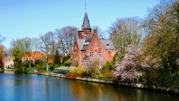 Картинка города брюгге+ бельгия дома канал весна
