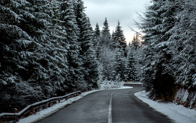 Обои картинки фото природа, дороги, зима, снег, шоссе