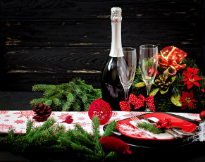 Картинка праздничные -+разное+ новый+год шампанское украшение приборы