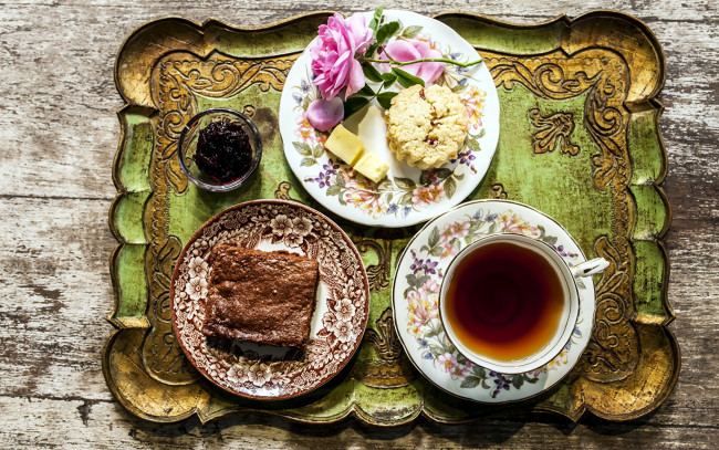 Обои картинки фото еда, напитки,  чай, роза, печенье, чай, варенье