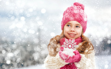 Картинка разное дети девочка шапка свитер снежинка снег