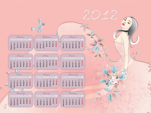 Картинка календари рисованные векторная графика цветы девушка