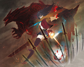 Картинка аниме weapon blood technology мечи катана чудовище