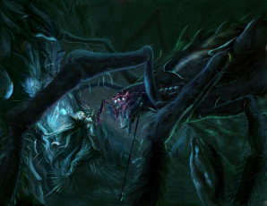 Картинка фэнтези существа гигантский паук монстр паутина воин