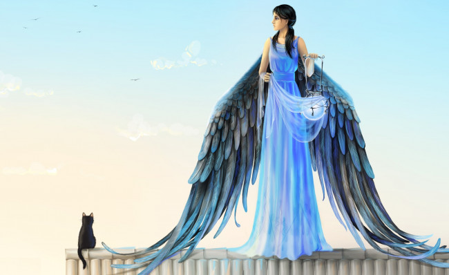 Обои картинки фото фэнтези, ангелы, свет, платье, фонарь, крылья, ангел