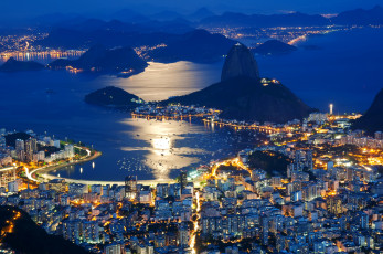 обоя рио-де-жанейро бразилия, города, рио-де-жанейро , бразилия, панорама, огни, ночь, дома