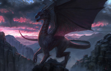 Картинка рисованное животные +сказочные +мифические горы фон дракон