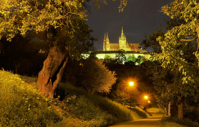 Обои картинки фото города, прага , Чехия, огни, ночь, прага
