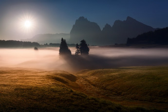 Картинка природа восходы закаты закат туман поле