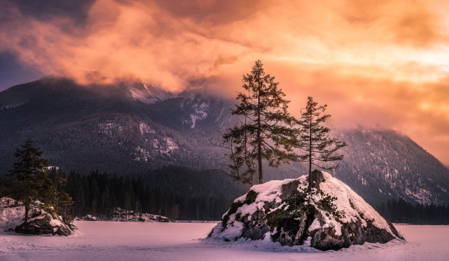Обои картинки фото природа, пейзажи, озеро, горы, зима
