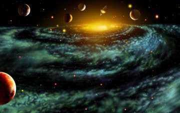 Картинка космос арт планеты галактика спираль