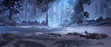 Картинка рисованное природа лес снег зима лед