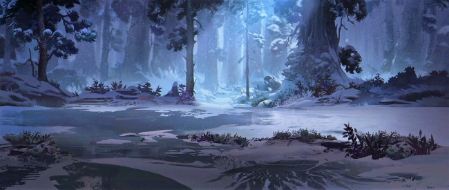 Обои картинки фото рисованное, природа, лес, снег, зима, лед