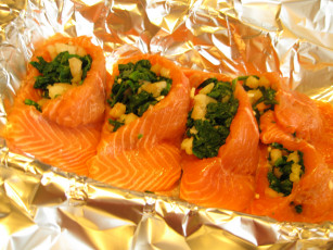 Картинка еда рыбные блюда морепродуктами фольга лосось начинка