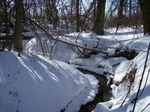 Картинка природа зима снер ручей