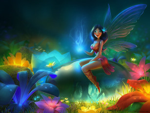 Картинка фэнтези феи sunny drops цветы девушка капля магия поляна фея крылья