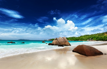 Картинка природа тропики tropical paradise beach coast sea ocean stones summer пляж песок море солнце океан остров берег камни