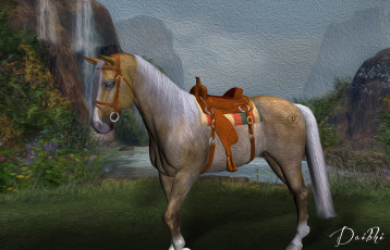 Картинка рисованные животные +лошади лошадь седло