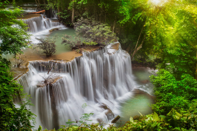 Обои картинки фото природа, водопады, thailand, таиланд, лес, джунгли, река, водопад, каскад, поток, деревья, камни, обработка